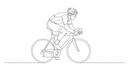 Fototapeta premium Cyclist racing on a road bike, dynamic single line drawing.