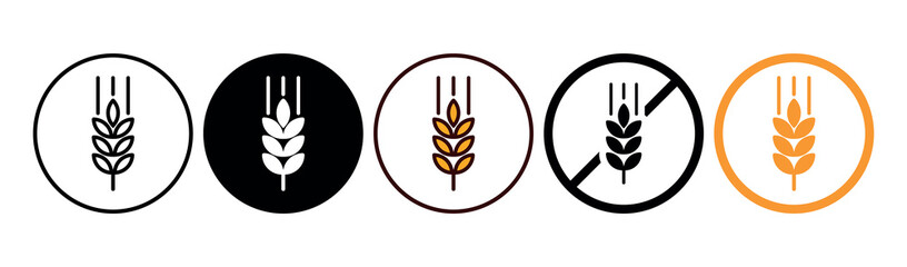 Naklejka premium Wheat, Gluten Free Vector Flat Signs Set Design on White Background. Allergen Free in Circle Prohibition Icon Symbol. Organic Food Allergen Free Labels Collection with Wheat for Web, Packaging. 