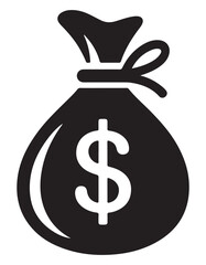 Black Money Bag with Dollar Sign Isolated on White