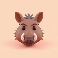 Fototapeta premium A 3D cartoon illustration of a warthog's head with a peach background