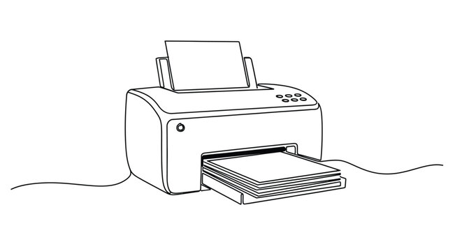 Printer device outputting documents, continuous line drawing