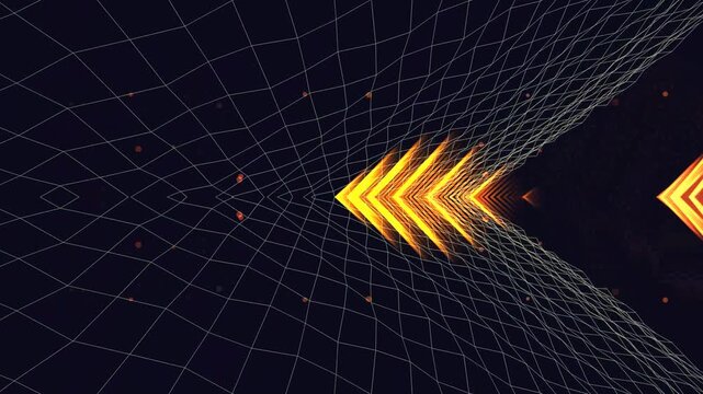 Abstract Wireframe Grid Landscape with Glowing Orange Spectrum on Dark Background