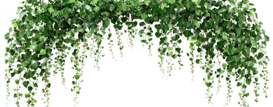 Lush green cascading plant with small heart-shaped leaves, over a blank white background