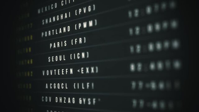 Airport Departure Board Scroll Background Animation
Travel background made up of an airport departure board with scrolling informations on flight destination, time and decoding text