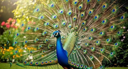 Obraz premium Stunning Peacock Display of Vibrant Colors in Natural Setting