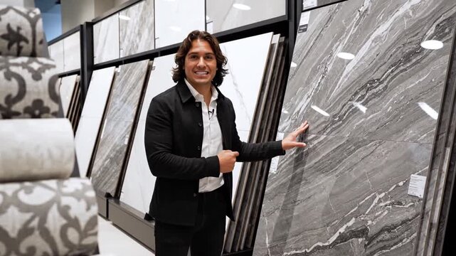 Man shops for large format tiles.