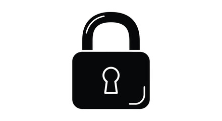 A stark black padlock icon stands out against a white background representing security and protection silhouette high quality © RMvectors02