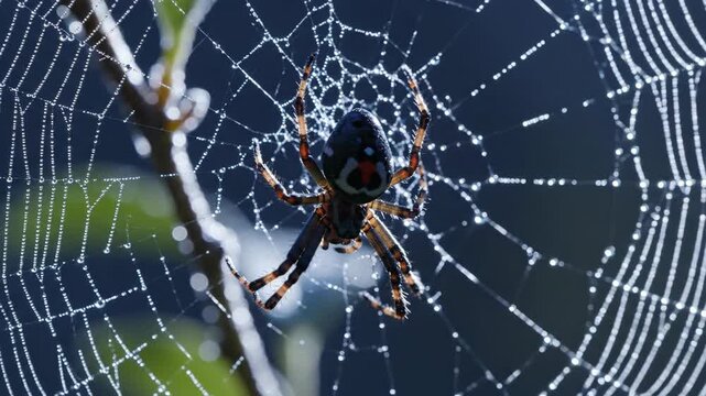 Spider meticulously spinning intricate web in nature