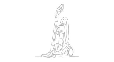 Line drawing of a modern upright vacuum cleaner shown in a simple sketch style © ASK_Studio