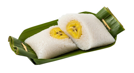 Sticky Rice And Banana Dessert Wrapped In Banana Leaf