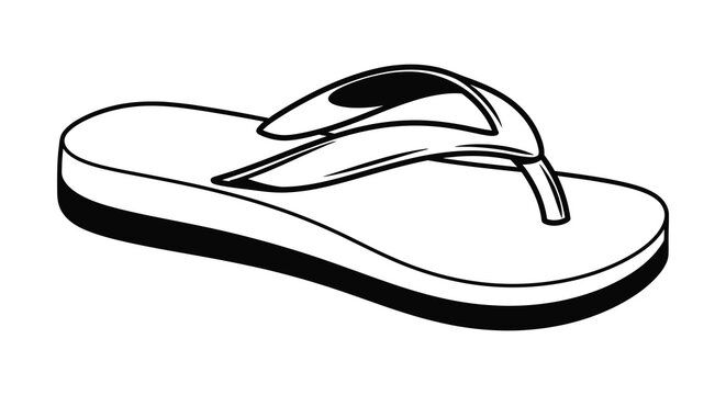A black and white illustration depicts a single flip flop emphasizing its simple form and casual summer style silhouette high quality professional