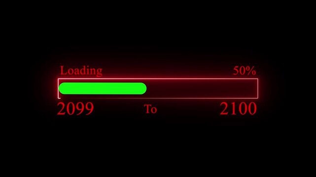 Loading bar from 2099 to 2100 new year transfer animation. Year change concept. New year  loading bar animation with black background.
