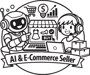 Naklejka premium AI and E-commerce Seller Concept Illustration