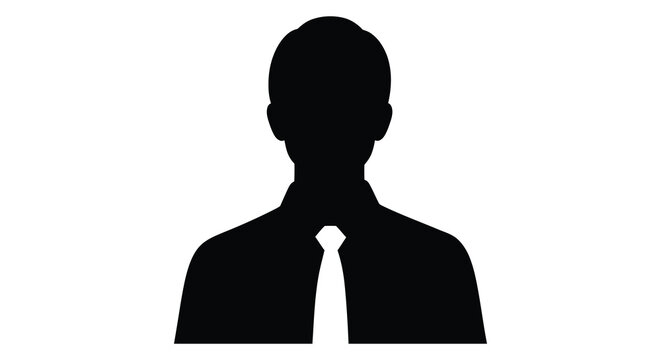 A stark black silhouette of a man in a suit and tie against a bright white background a minimalist silhouette