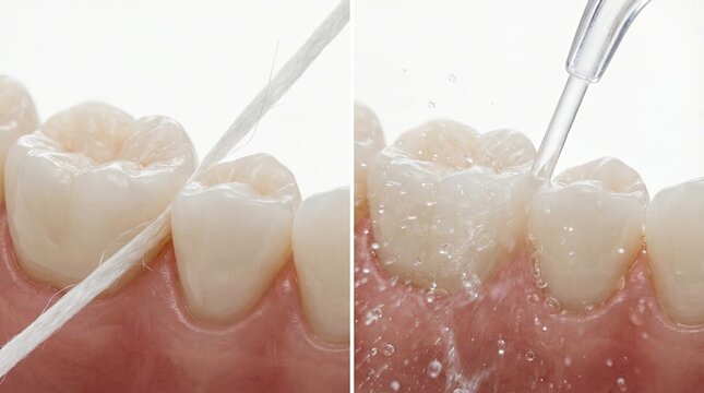 Comparison of classic dental floss and water flosser cleaning interdental spaces