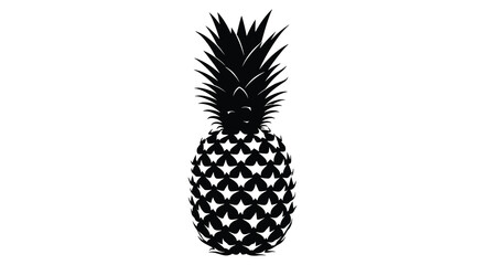 A striking black silhouette of a pineapple showcases its textured surface and distinctive crown a tropical fruit silhouette © RMvectors02