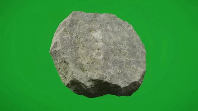 A textured Stone keystone rotates, showcasing its rough surface on a vibrant green screen backdrop.