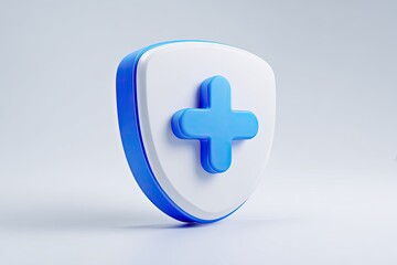 Obraz premium 3D-rendered shield with a blue cross emblem, suggesting health or protection