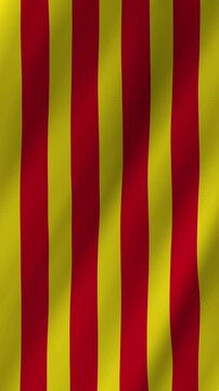 Vertical Catalonia Flag Waving, Barcelona Region 4K Realistic Motion