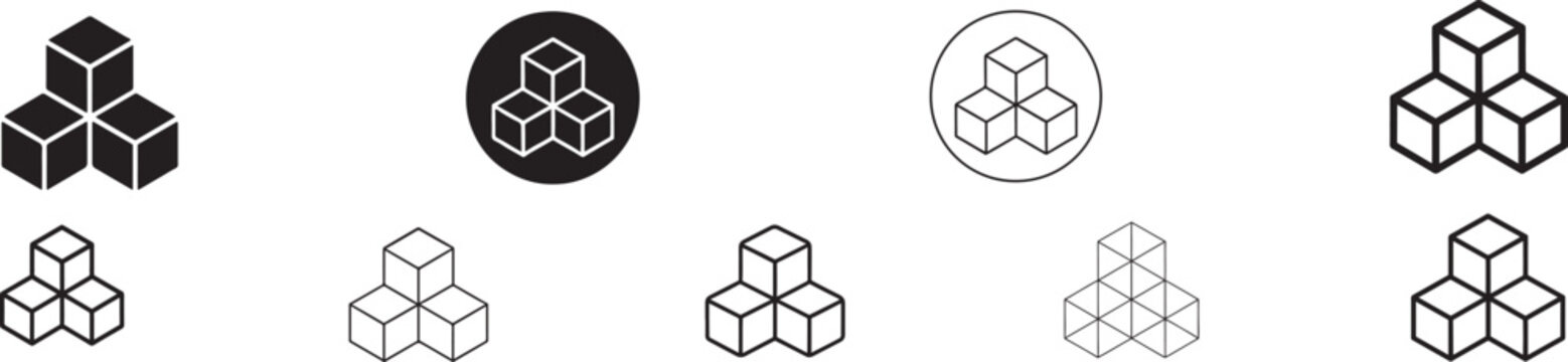 Cube symbol icon set, 3D, geometric shapes, design, box, structure, vector eps, modern icons