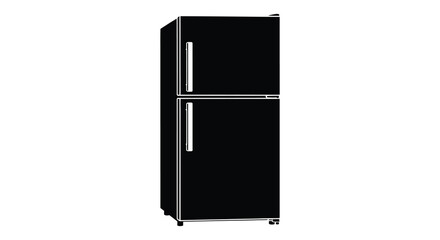 A stark black silhouette of a modern refrigerator stands prominently against a clean white background silhouette high quality professional © RMvectors02