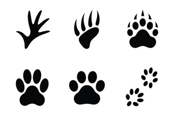 Fototapeta premium Animal Paw Print Icons Vector Collection