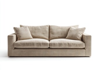 Fototapeta premium Plush, large sofa with textured fabric and two throw pillows