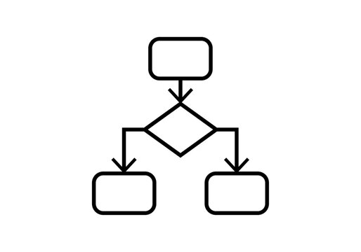 Icono lineal de un diagrama de flujo con procesos y toma de decisiones