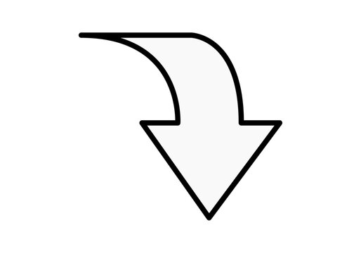 Icono de flecha curva apuntando hacia abajo con contorno negro 
