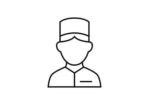 Icono lineal personal de servicios con uniforme y gorro
