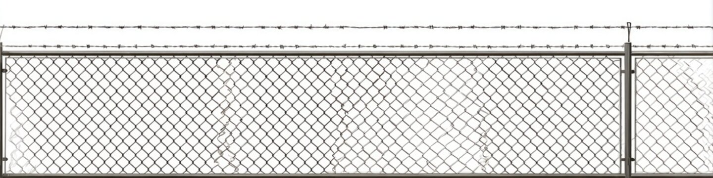 A chain-link fence topped with barbed wire, stark and imposing