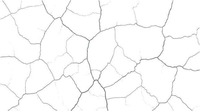 Cracked surface texture with irregular grey lines and dots on a white background