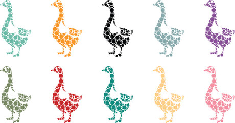 Goose silhouettes created from varied colorful circles, Stylized goose bird silhouettes made using abstract dot pattern © jakircreativedesign