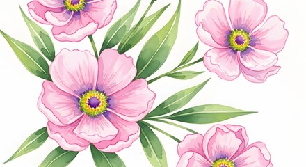 Obraz premium Happy mother's day floral wishes with beautiful pink flowers and green leaves