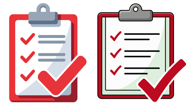 Check Mark Clipboard Checklist and Approval Vector Icon on PNG Background, check mark clipboard icon, checklist icon, approval icon, completed tasks icon, task list icon, red checkmark icon, 