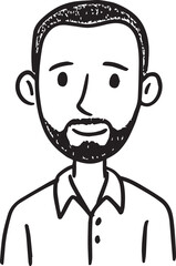 Obraz premium Hand Drawn Adult Man Black and White Avatar Illustration in Minimal Line Art Style Design