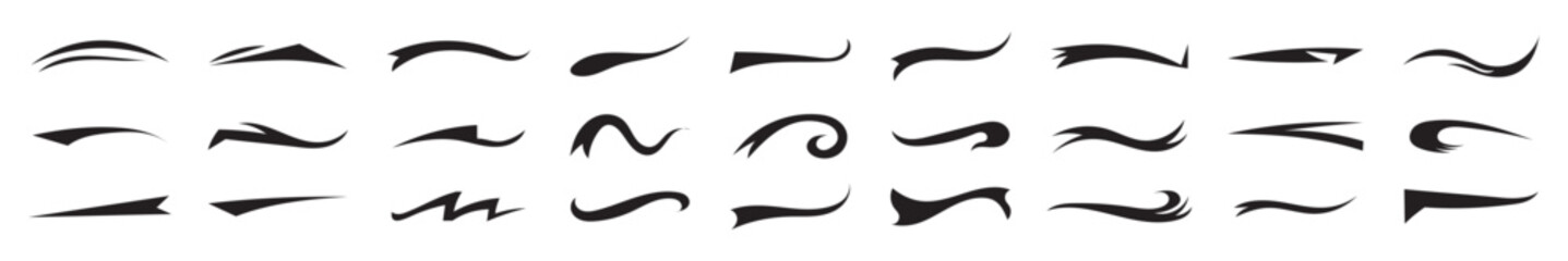 Vector swash swoosh flourish design elements. Curly swish tails and sporty plume swirl logo vector elements for retro banners © ISHWARAN