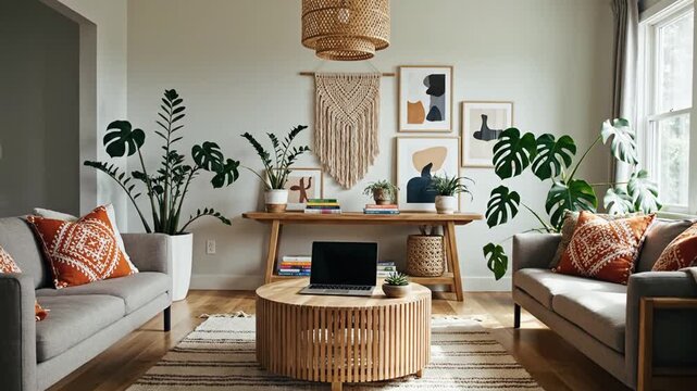 Boho living room interior design.