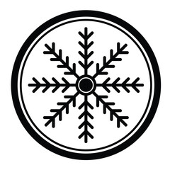 Fototapeta premium Snowflake circle icon black outline badge on transparent background