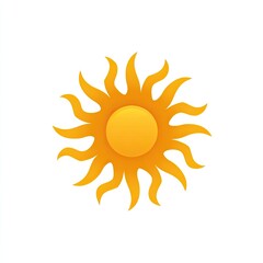 Vibrant yellow sun with wavy rays on a white background