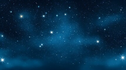 Obraz premium Celestial Serenity: A panoramic view of a star-studded night sky, displaying the vastness and mystery of the universe, with twinkling stars against a deep blue canvas.