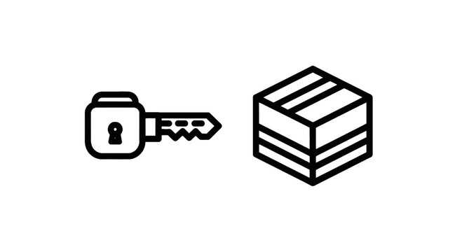 Encryption Key and Secure Data Block Vector Icons: Digital Security, Information Protection, and Blockchain Integrity