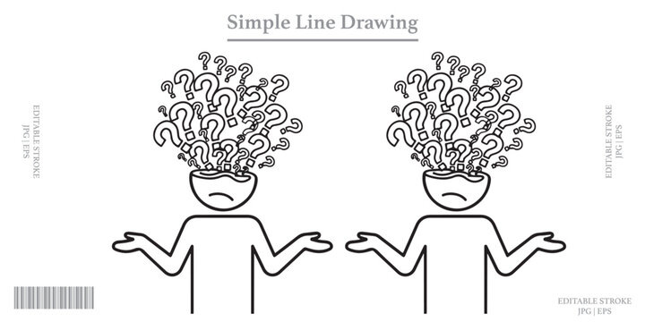 Confusion overthinking stick figures with exploding head ideas simple line drawing