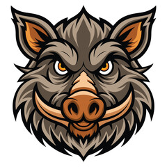 Obraz premium Wild Boar Mascot Head with clear black outline on white background