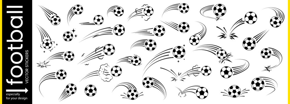 Soccer ball football icon with goal vector and logo illustration for sport world cup 2026. Football set design of flying foot motion in white abstract black element flat league play
