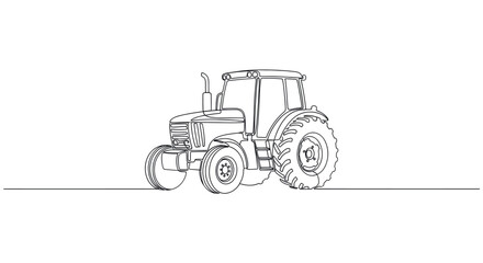 Obraz premium Single line drawing illustration of a tractor on white, depicting farming equipment. Clean and minimalist design for agriculture, industry, or transportation themes.