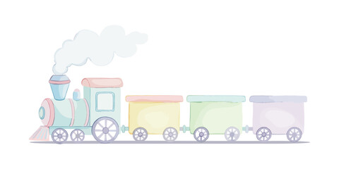 Naklejka premium Cute colorful cartoon train with wagons on white background