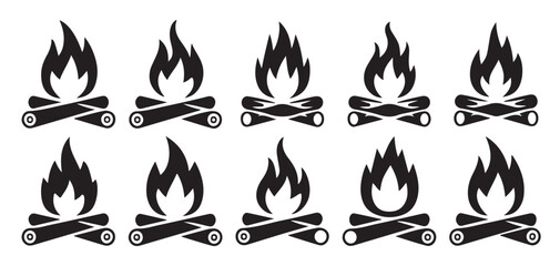 Fototapeta premium Collection of flame and campfire vector symbols isolated on white background vector illustration eps 10.