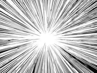 Fototapeta premium Black and white radial lines converge to a central white point, creating a speed effect