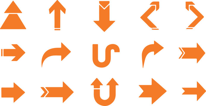 Set of minimalist orange directional arrows and symbols Vector, illustration